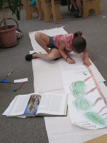 Girl researching sequoia trees.